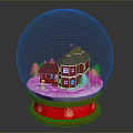 Decorative Snow Globe with Red House Green Trees Inside on Wooden Red Base