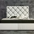 Modern Double Bed With Tufted White Headboard Plush Pillows And Light Blanket 3d model