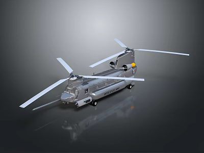 Military Twin Rotor Helicopter Gray Body With Main Rotor Blades Design 3d model