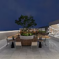 Rooftop Terrace Night View With Large Tree Outdoor Dining Table Chairs And Lighting