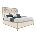 Elegant Modern Double Bed With Beige Patterned Headboard And Decorative Pillows 3d model