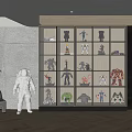 Modern Interior With Transparent Glass Door Display Cabinet Showcasing Toys And Models And Astronaut Sculpture