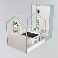 Light Blue Children's Bed With House Shaped Frame Storage Drawers And Cartoon Decoration