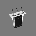 Modern White Podium with Three Microphones and Black Panel Design