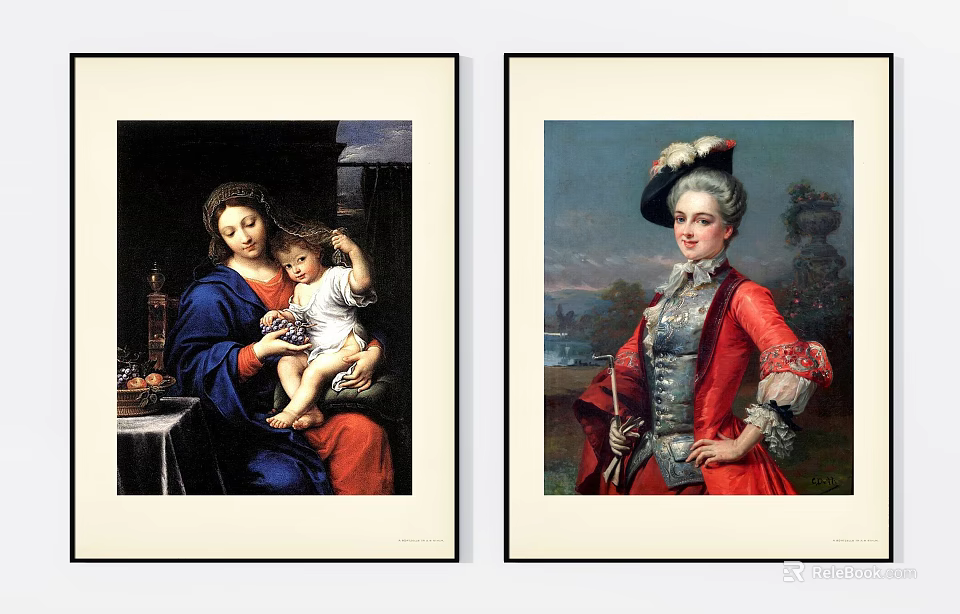 Antique Classical Portrait Paintings Depicting Mother Child And Elegant Woman 3d model 