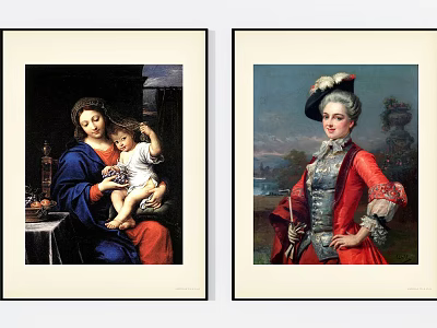 Antique Classical Portrait Paintings Depicting Mother Child And Elegant Woman 3d model