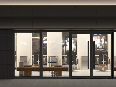 Modern Storefront With Glass Doors And Interior Furniture Display Showcase 3d model