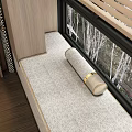 Modern Bay Window Cabinet With Cushioned Seat Potted Plant And Scenic View