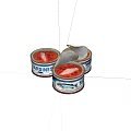 Opened Canned Sardines With Red Meat In Three Tin Cans
