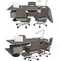 Modern Office Desk With Ergonomic Chairs Laptop And Desk Lamp For Productive Workspace