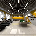Modern School Gymnasium With Treadmills Pool Table And Weightlifting Posters