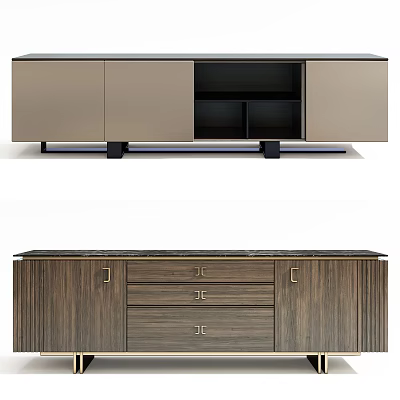 Modern TV Stand With Wooden Cabinet Doors Drawers Open Shelves And Black Base 3d model