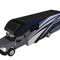 Modern Blue And White Motorhome With Sleek Body And Black Roof Design
