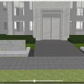 Modern Residential Community Entrance Feature Wall with Illuminated Signage Trees and People