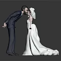 Wedding Cake Topper With Newlywed Couple Kissing In Groom Suit And Bride Wedding Dress