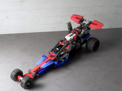 Lego Race Car Model With Blue Red Black Design And Large Wheels 3d model