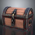 Vintage Wooden Chest With Black Metal Decorations Red Patterns Lock And Handle
