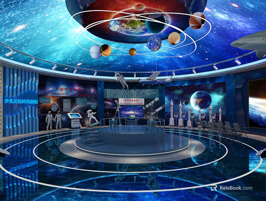 Cultural Center Featuring Interactive Starry Sky Displays Planet Models And Astronaut Exhibits 3d model 
