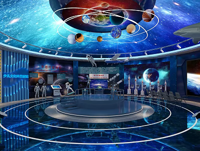 Cultural Center Featuring Interactive Starry Sky Displays Planet Models And Astronaut Exhibits 3d model