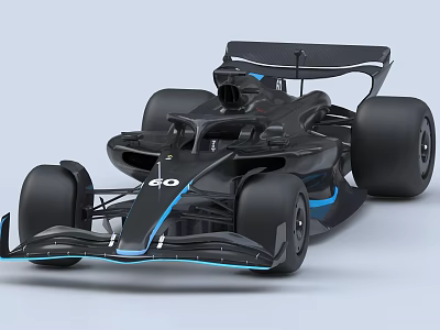 Black Formula Race Car With Blue Accents Aerodynamic Design Rear Wing And Large Tires 3d model