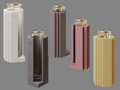 Plants in Multicolored Cylindrical Vases with Transparent Tops Square Bases and 40 Logos 3d model