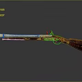 Antique Rifle With Carved Wooden Stock And Golden Barrel Details