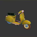 Yellow Classic Scooter With Black Seat And Shiny Reflection On Dark Surface