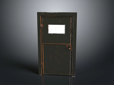 Old Black Door With Small Window Door Handle And Lock 3d model