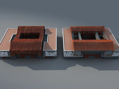 Traditional Museum Building With Red Wooden Roof And Symmetrical Design 3d model