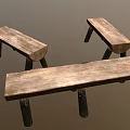 Set of Rustic Wooden Stools With Thick Log Legs And Natural Wood Grain Surface