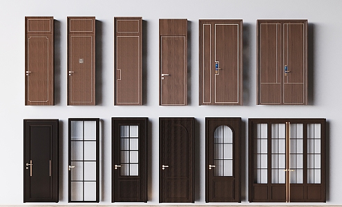 Middle Ancient Double Door Swing Door Glass Balcony Door Bathroom Door Solid Wood Single Door Swing Door Mother Door Smart Door Lock 3d model