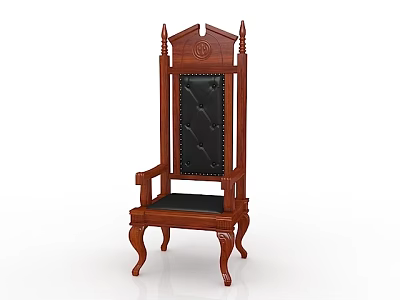 Classic Wooden Office Chair With Carved Design Black Leather Tufted Seat And Curved Legs 3d model