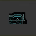 Cartoon Futuristic Scene with Cyan Neon Lights Black Structure and Glowing Geometric Patterns