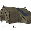 Traditional Canvas Camping Tent With Support Poles Guy Ropes And Blue Emblem Panel