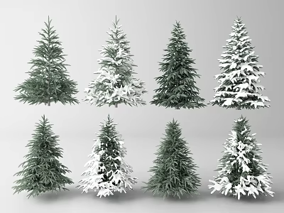 Various Green and Snow Covered Pine Trees in Different Natural States 3d model
