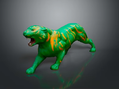 Unique Vibrant Green and Orange Striped Tiger Shaped Decorative Furniture 3d model