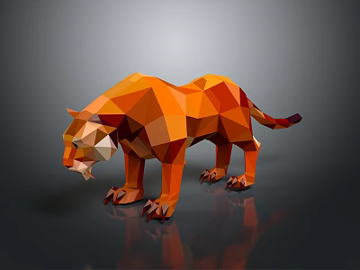 Low Poly Orange Tiger 3D Model With Geometric Design And Gray Background 3d model