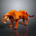 Low Poly Orange Tiger 3D Model With Geometric Design And Gray Background