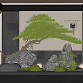 Indoor Japanese Zen Landscape Garden With Pine Tree Rocks And Moss