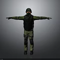 3D Tactical Operator Model In Green Uniform With Helmet Mask And Tactical Vest Arms Outstretched