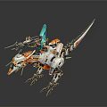 Mechanical Dinosaur Character With Orange White Armor And Mechanical Weapon Wings Structure 3d model