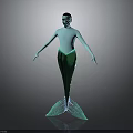 Male Merman Character with Turquoise Body and Green Scales Tail in Standing Pose