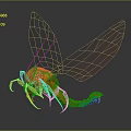 Detailed Insect Sculpture With Transparent Wings Orange Red Body And Glowing Effect