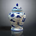 Traditional Sculpture Carving On Blue And White Ceramic Jar With Dragon Sun Motif And Lid