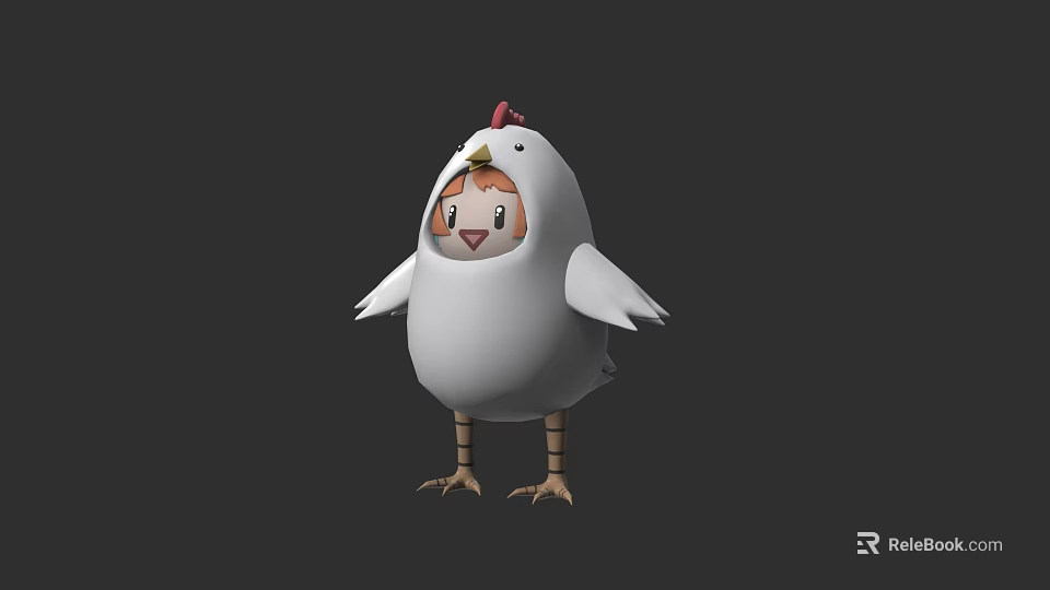 Adorable Game Movie Character in White Chicken Costume with Red Comb Yellow Legs and Claws 3d model 