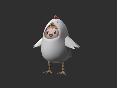 Adorable Game Movie Character in White Chicken Costume with Red Comb Yellow Legs and Claws 3d model