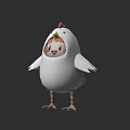 Adorable Game Movie Character in White Chicken Costume with Red Comb Yellow Legs and Claws