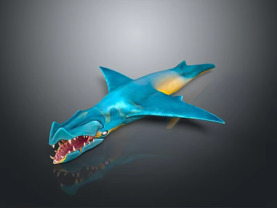 Blue Shark Decorative Figurine With Open Mouth Red Interior And Yellow Accents 3d model