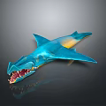 Blue Shark Decorative Figurine With Open Mouth Red Interior And Yellow Accents