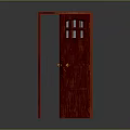 Architectural Red Wooden Door With Glass Panels Open And Metal Hardware